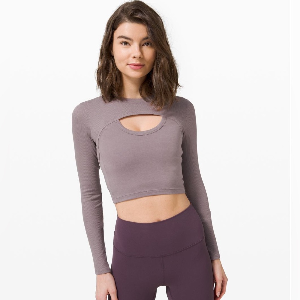 lululemon athletica Mauve Long Sleeve Crop Top with Keyhole